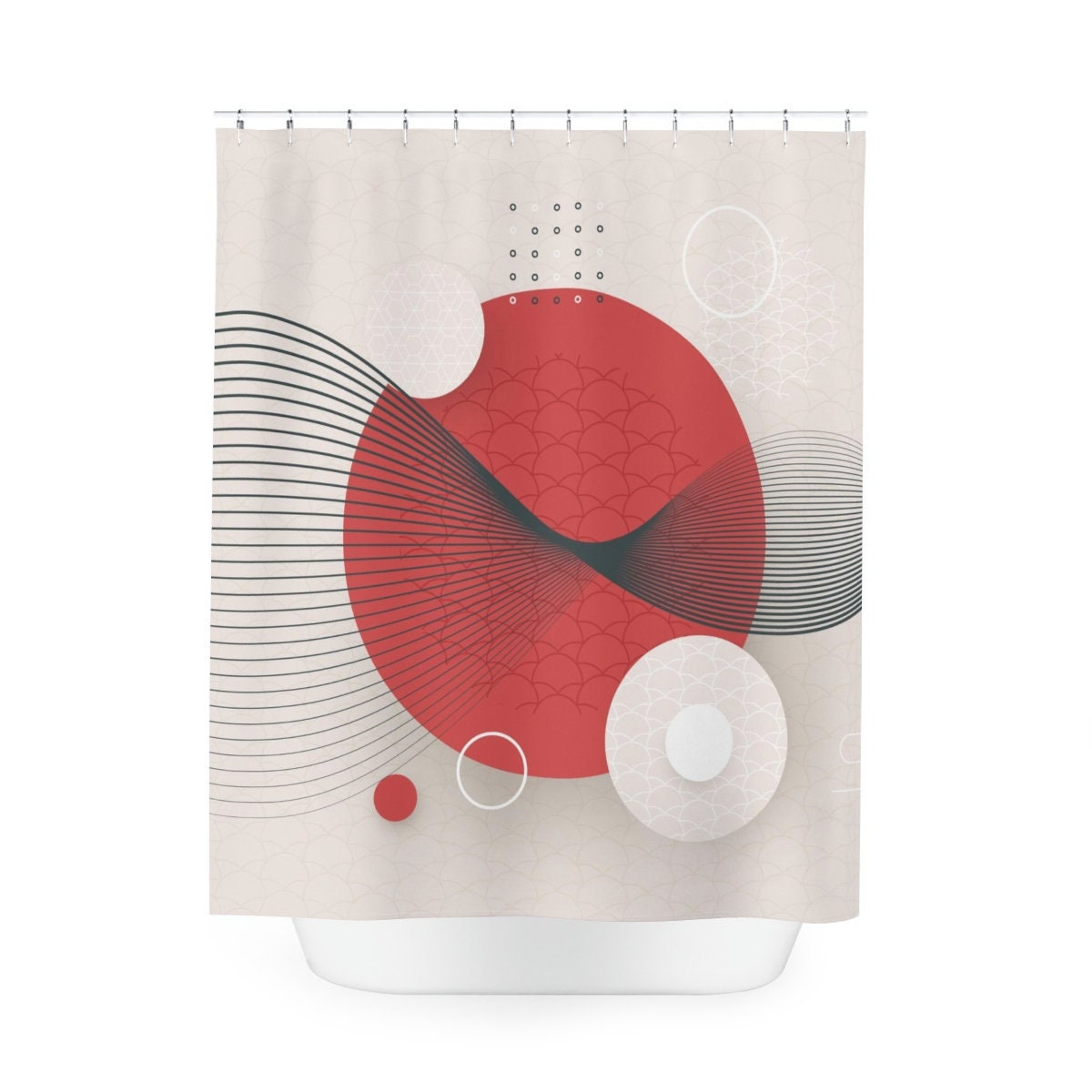 Contemporary Japanese Boho Abstract Circle Shower Curtain or Mat, Modern Pal Minimal, Japanese Bathroom Curtain - Image 4