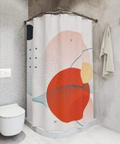 Contemporary Japanese Boho Abstract Circles Shower Curtain or Mat, Modern Pal Minimal, Japanese Bathroom Curtain