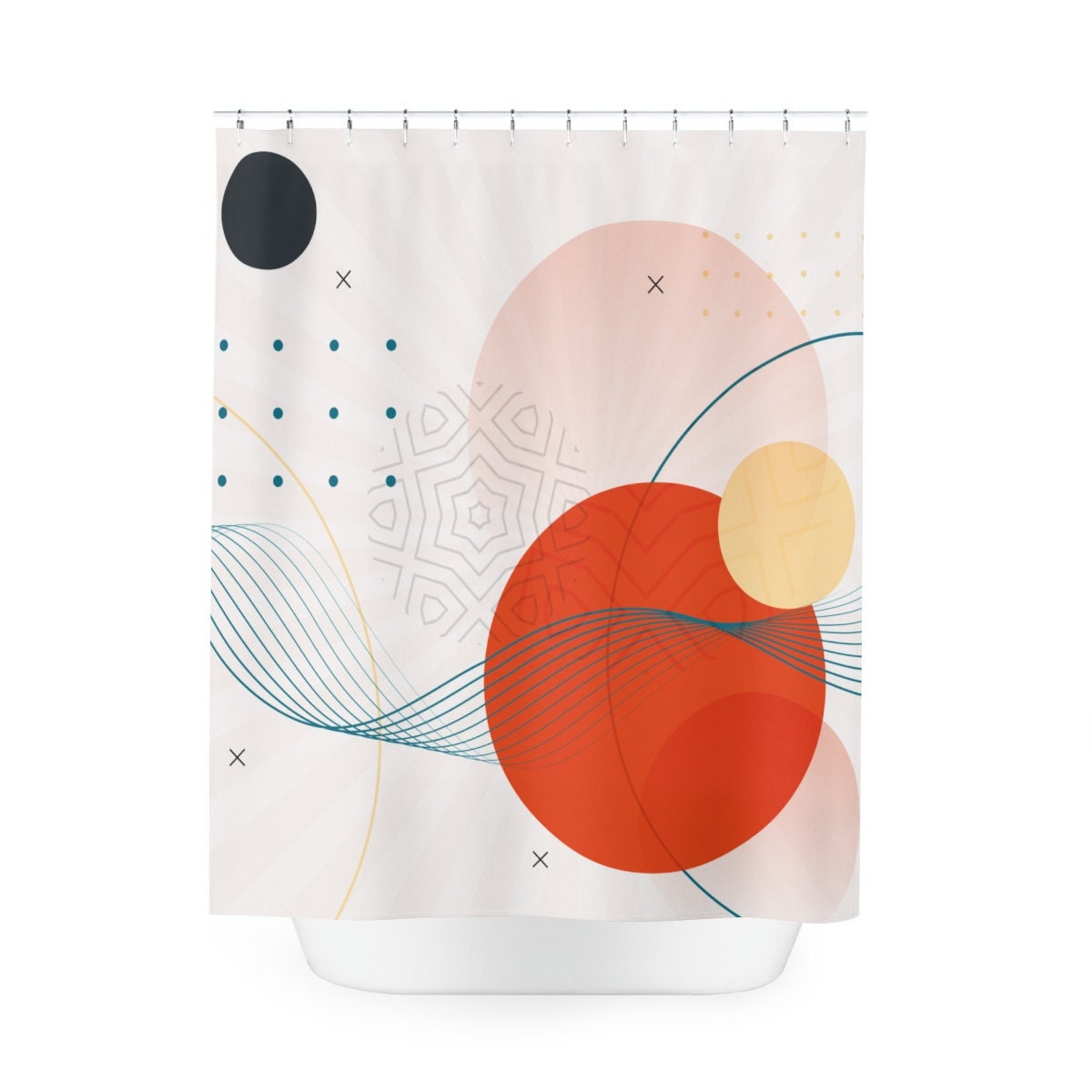 Contemporary Japanese Boho Abstract Circles Shower Curtain or Mat, Modern Pal Minimal, Japanese Bathroom Curtain - Image 2