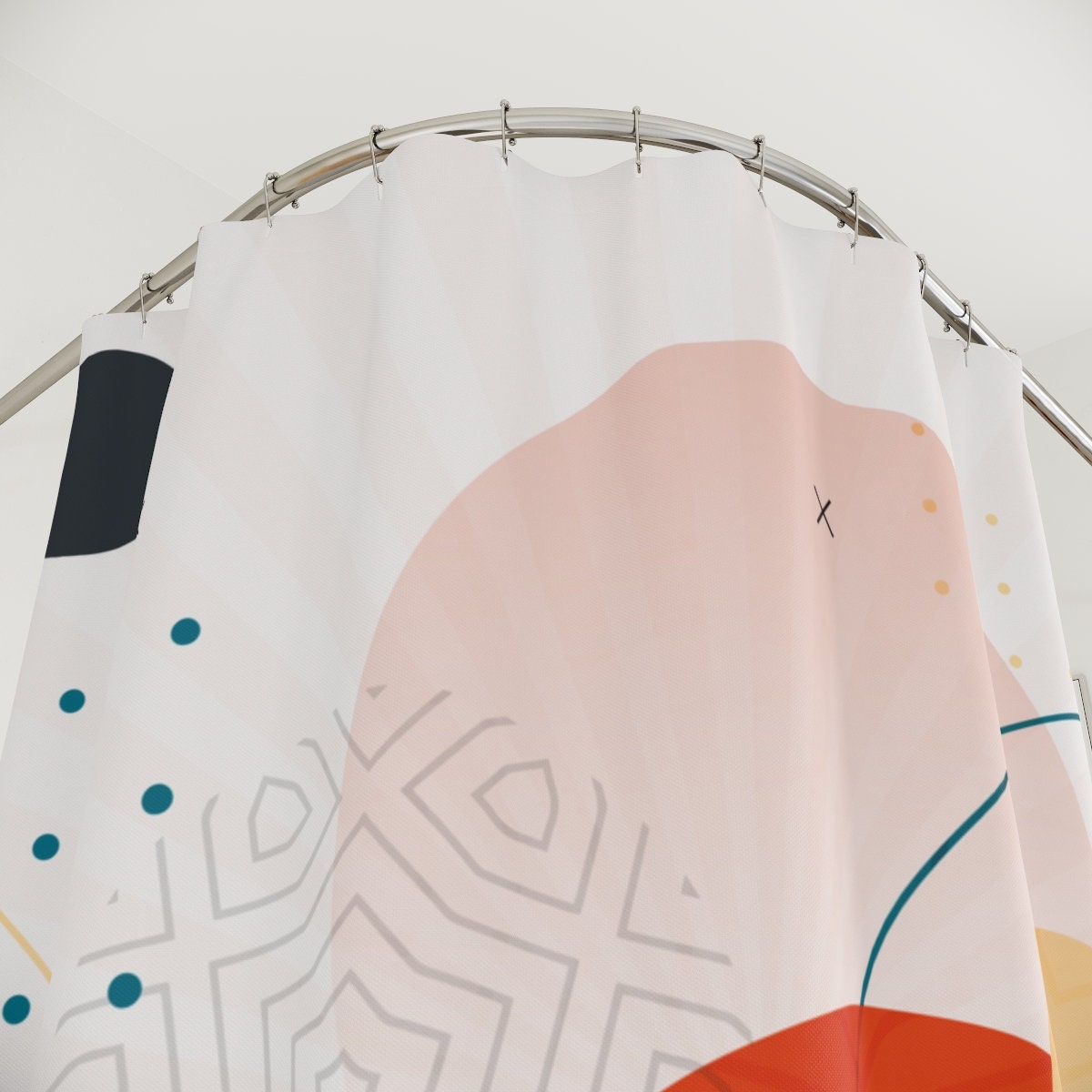 Contemporary Japanese Boho Abstract Circles Shower Curtain or Mat, Modern Pal Minimal, Japanese Bathroom Curtain - Image 3