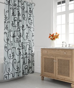 Contemporary Mid-Century Modern Shower Curtain with Abstract Face and Continuous Line Design for a Unique Bath Decor