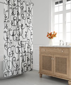 Contemporary Mid-Century Modern Shower Curtain with Abstract Faces and Minimalist Design for a Stylish Bathroom