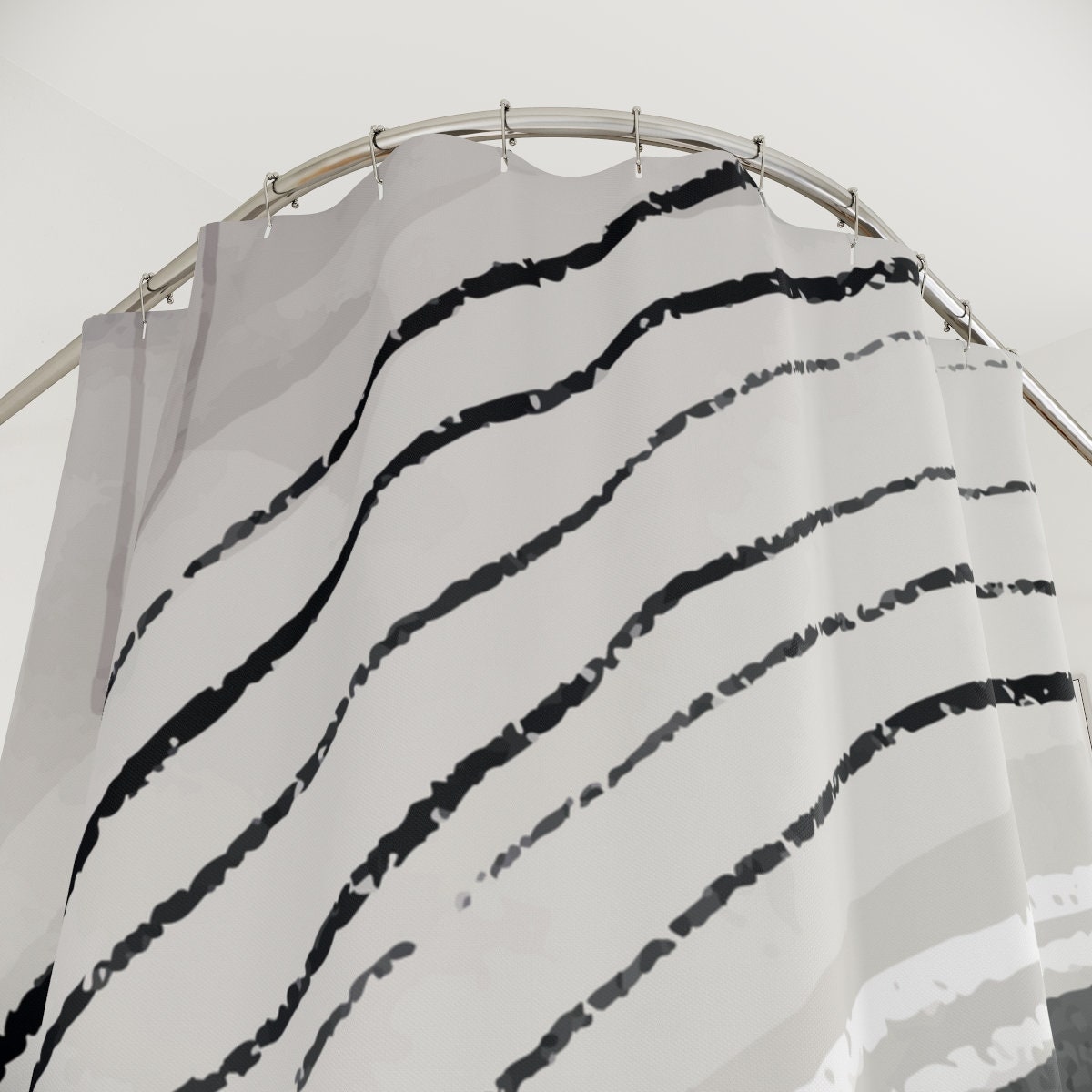 Contemporary Minimalist Black and White Shower Curtain with Oil Paint Strokes for Apartment Bathroom - Image 4