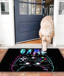 Controller Gamepad Player Standing Throw Doormats and Yoga Runner Mats for Boys' Video Game Bedroom Carpet in Black