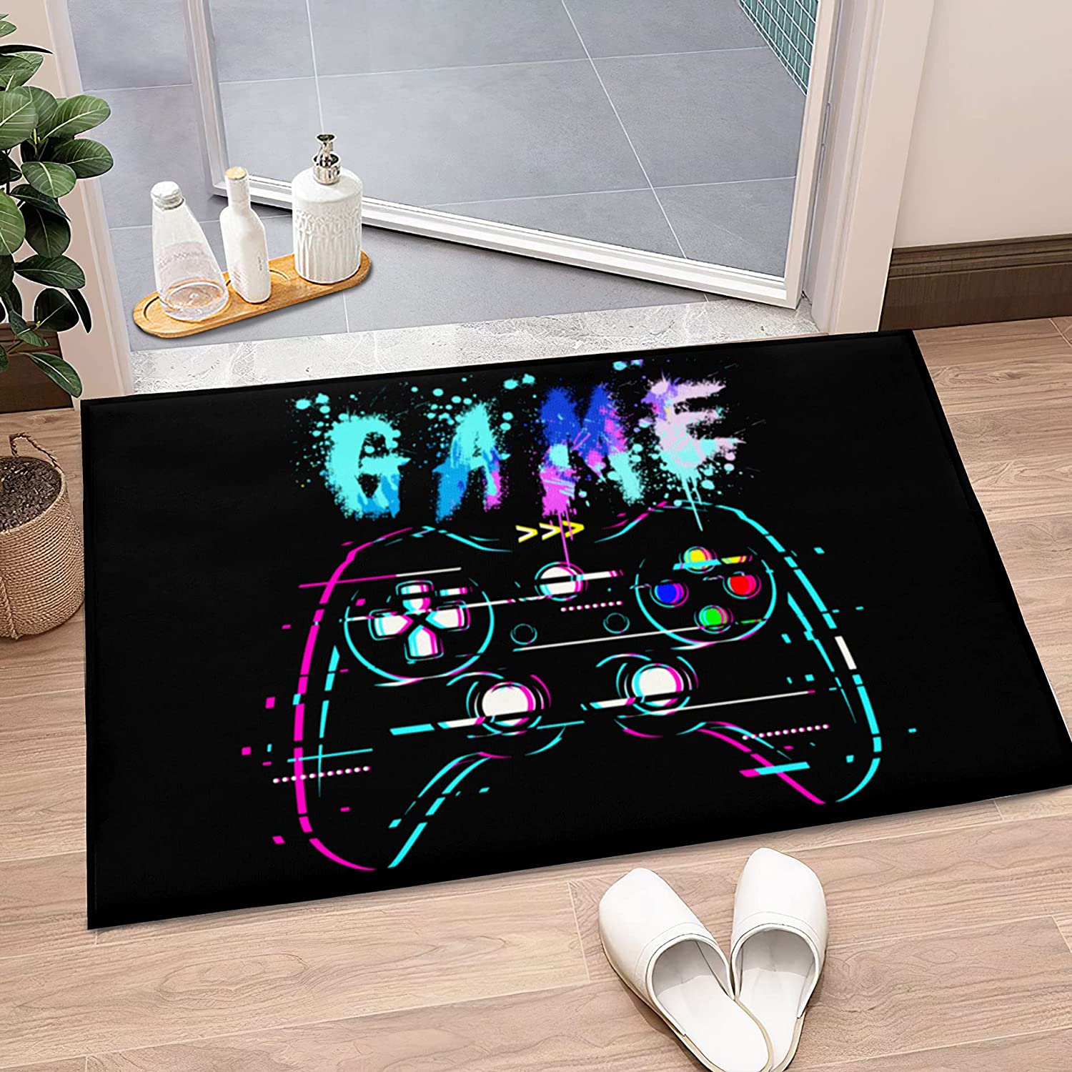 Controller Gamepad Player Standing Throw Doormats and Yoga Runner Mats for Boys' Video Game Bedroom Carpet in Black - Image 2