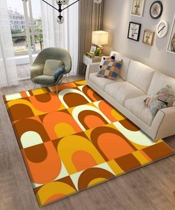 Cool 70s Style Orange Retro Industrial Pattern Area Rug - Non-Slip Floor Mat Carpet for Indoor and Outdoor Kids Play Mat