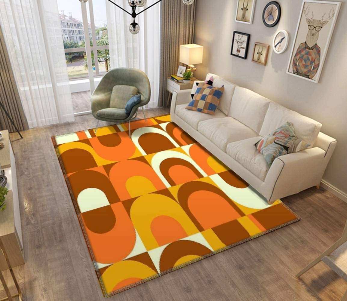 Cool 70s Style Orange Retro Industrial Pattern Area Rug - Non-Slip Floor Mat Carpet for Indoor and Outdoor Kids Play Mat