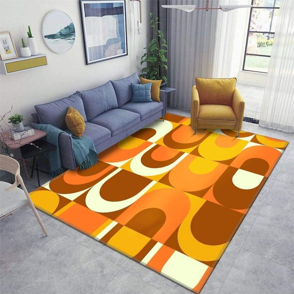 Cool 70s Style Orange Retro Industrial Pattern Area Rug - Non-Slip Floor Mat Carpet for Indoor and Outdoor Kids Play Mat - Image 2