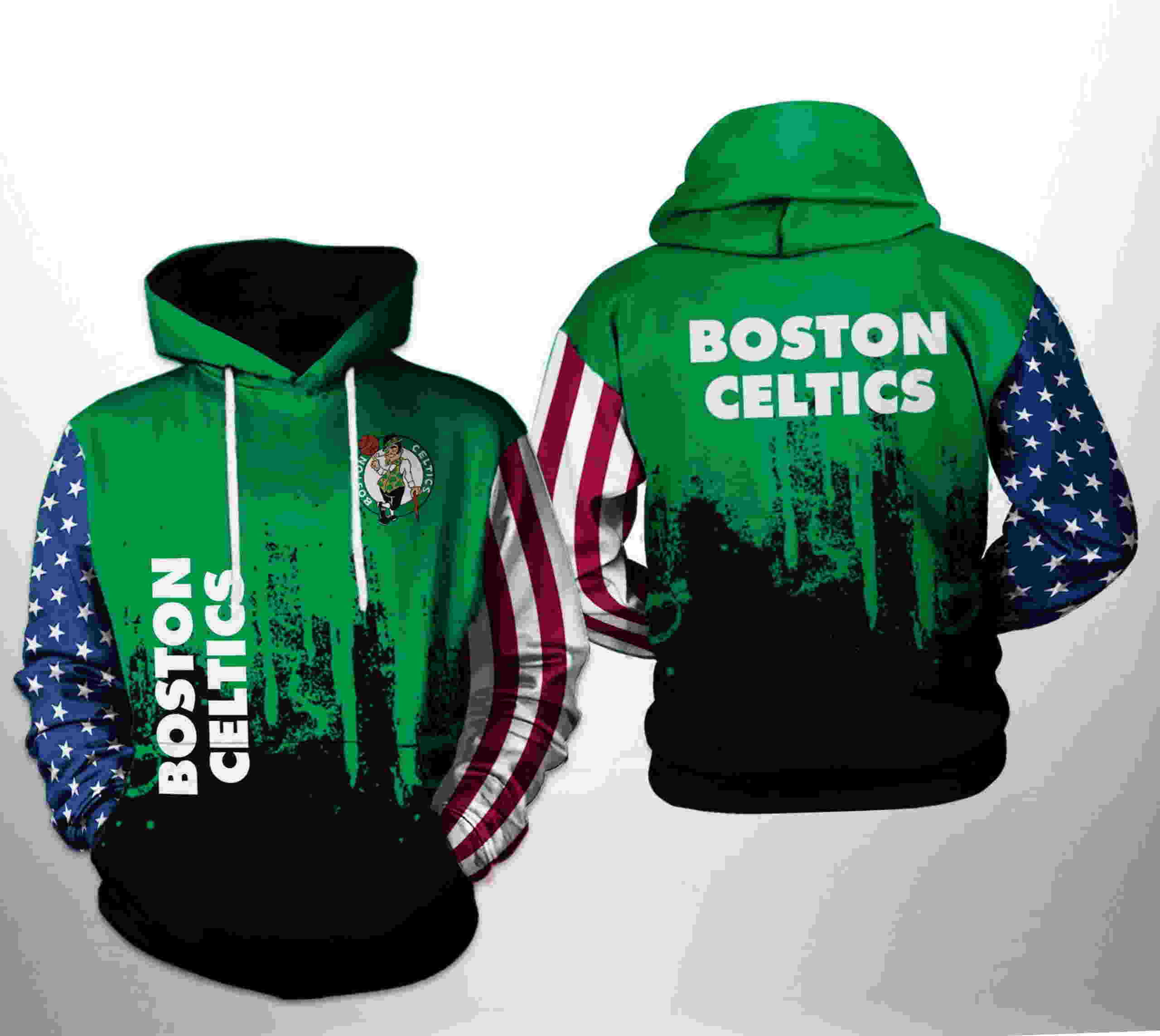 Cool Boston Celtics NBA Team US Flag All Over Print 3D Hoodie