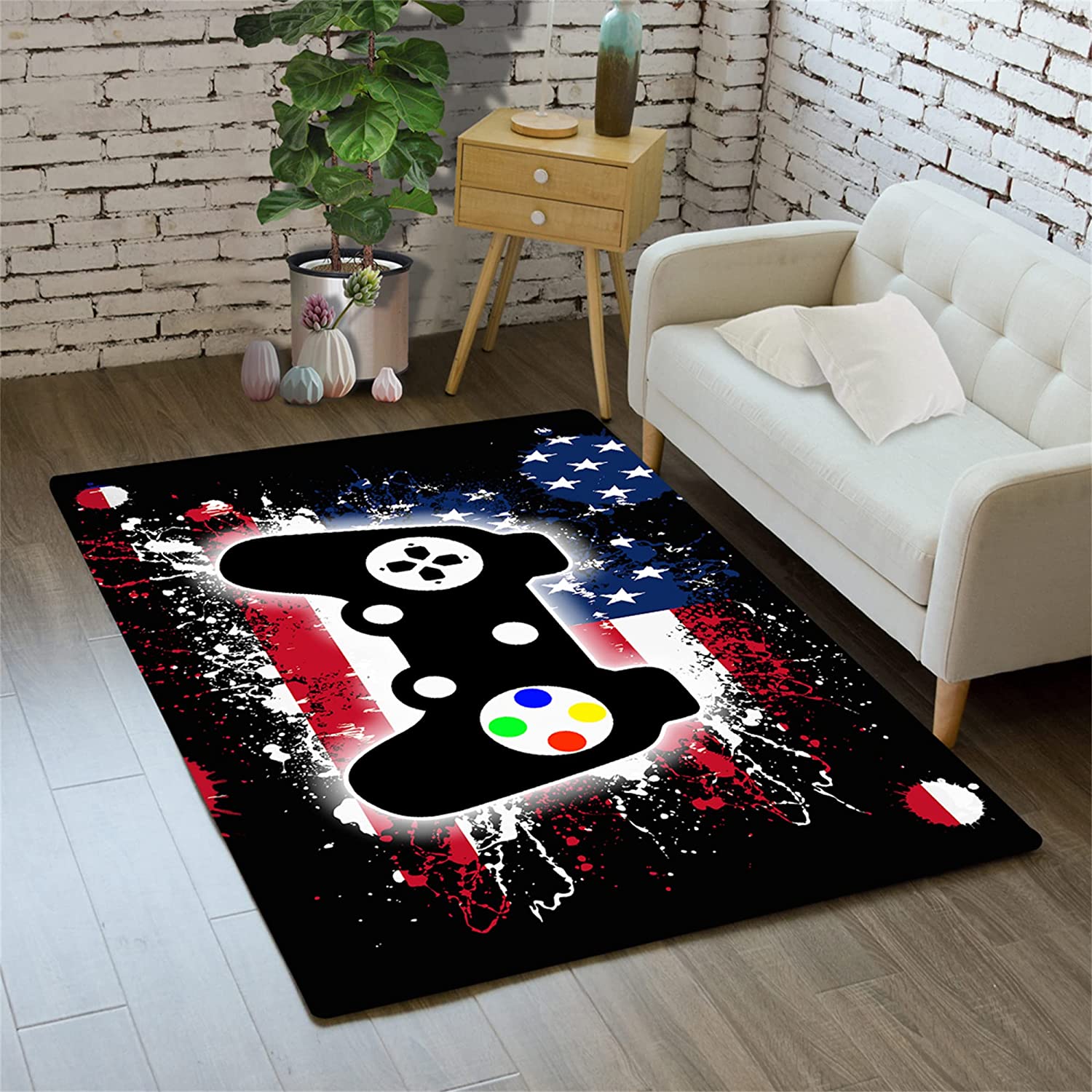 Cool Game Style Room Rug with Gamepad Controller Rugs Standing Floor Pad Yoga Mat in Blue Green - Image 2