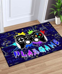 Cool Gamer Floor Rugs for Living Room with Game Room Themed Area Rugs for Teens, Black Gamepad Design Polyester