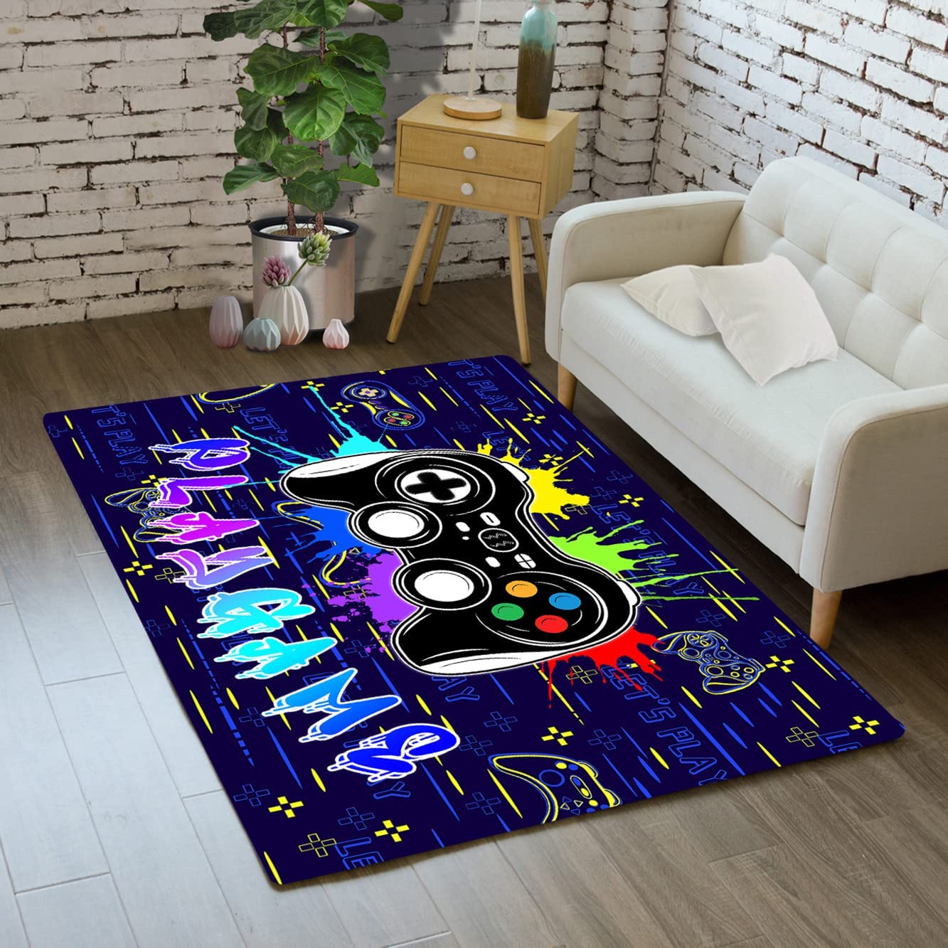 Cool Gamer Floor Rugs with Blue Video Game Player Design for Living Room and Teens Bedroom - Image 2