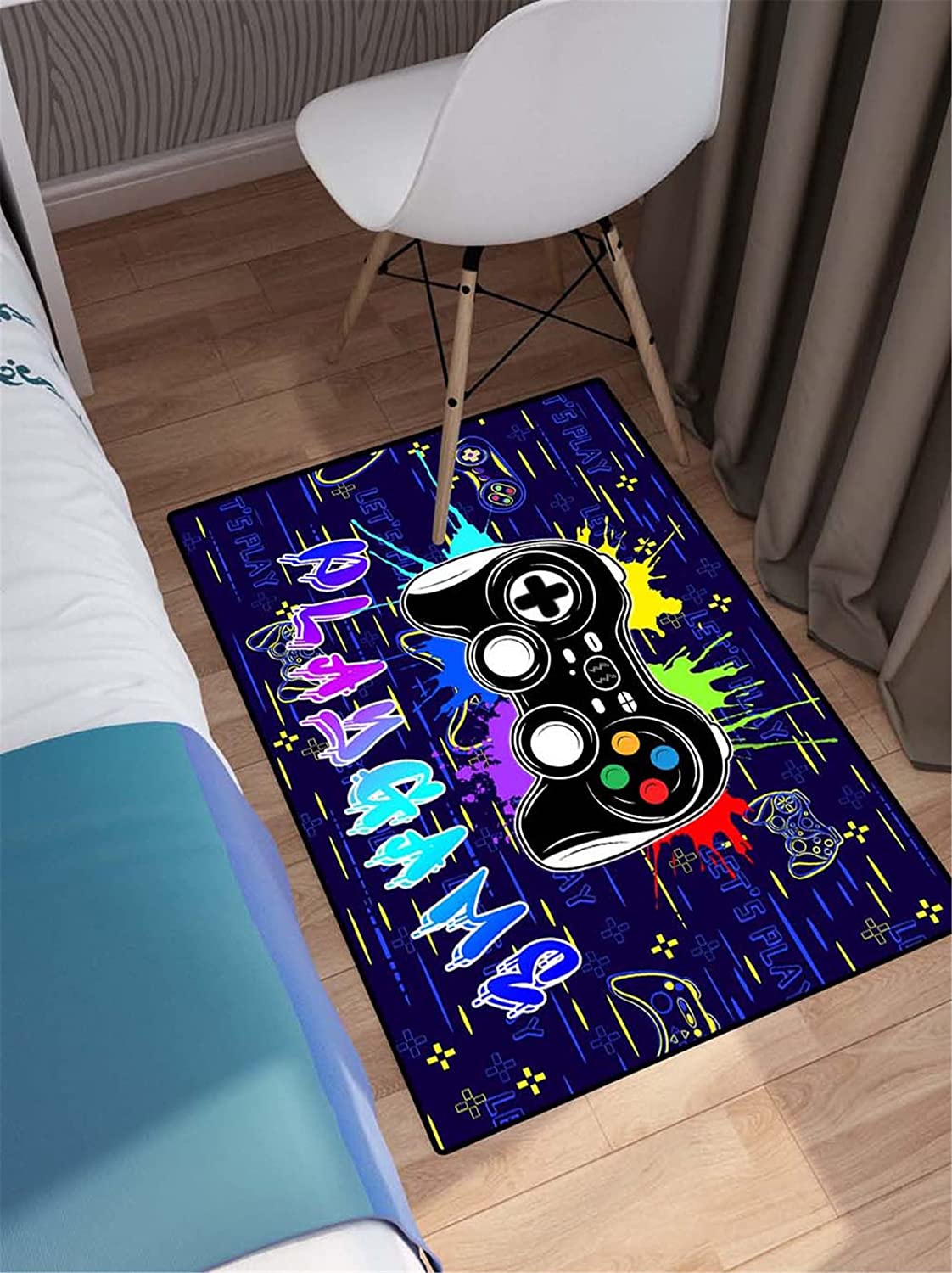 Cool Gamer Floor Rugs with Blue Video Game Player Design for Living Room and Teens Bedroom - Image 3