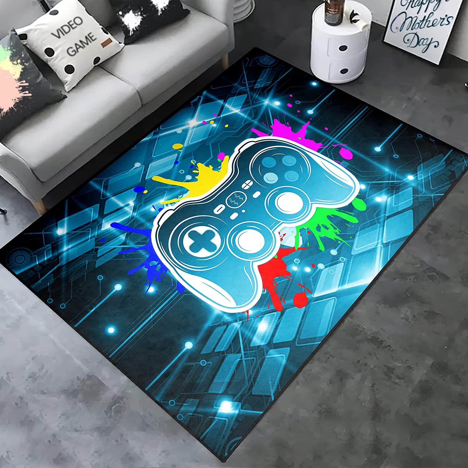 Cool Gamer Rugs for Boys Bedroom with Gaming Mat for Home Playroom Decor and Video Game Area Rugs - Image 4
