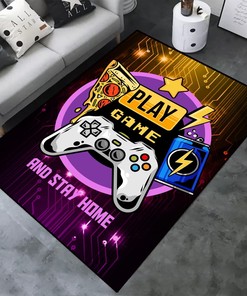 Cool Video Game Area Rug - 3D Printed Living Room Mat with Game Controller PatternNon-Slip Polyester Decor