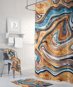 Copper and Blue Marble Shower Curtain, Add a Luxurious Touch to Your Bathroom