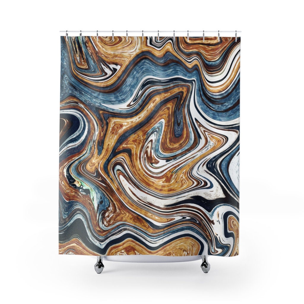 Copper and Blue Marble Shower Curtain, Add a Luxurious Touch to Your Bathroom - Image 2