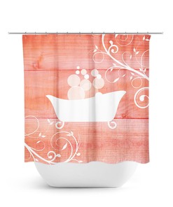 Coral Bathtub Shower Curtain for Farmhouse Bathroom and Claw Tub