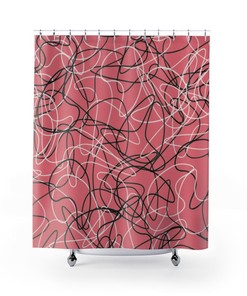 Coral Mid Century Modern Boomerang Pattern Shower Curtain, Add a Retro and Fun Touch to Your Bathroom Decor