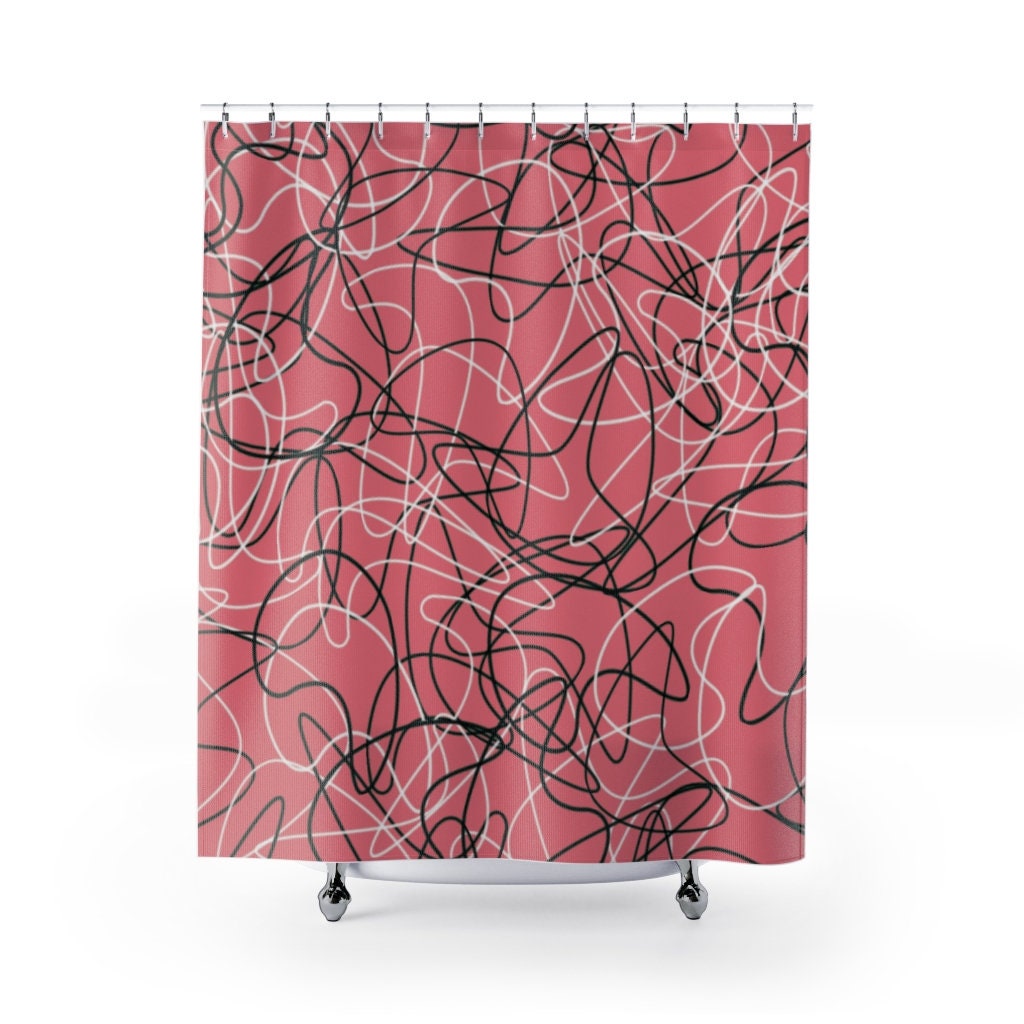Coral Mid Century Modern Boomerang Pattern Shower Curtain, Add a Retro and Fun Touch to Your Bathroom Decor