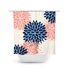 Coral and Navy Flower Shower Curtain, Tropical Shower Curtain Art for Coral Blue Bathroom with Modern Bathtub Curtain