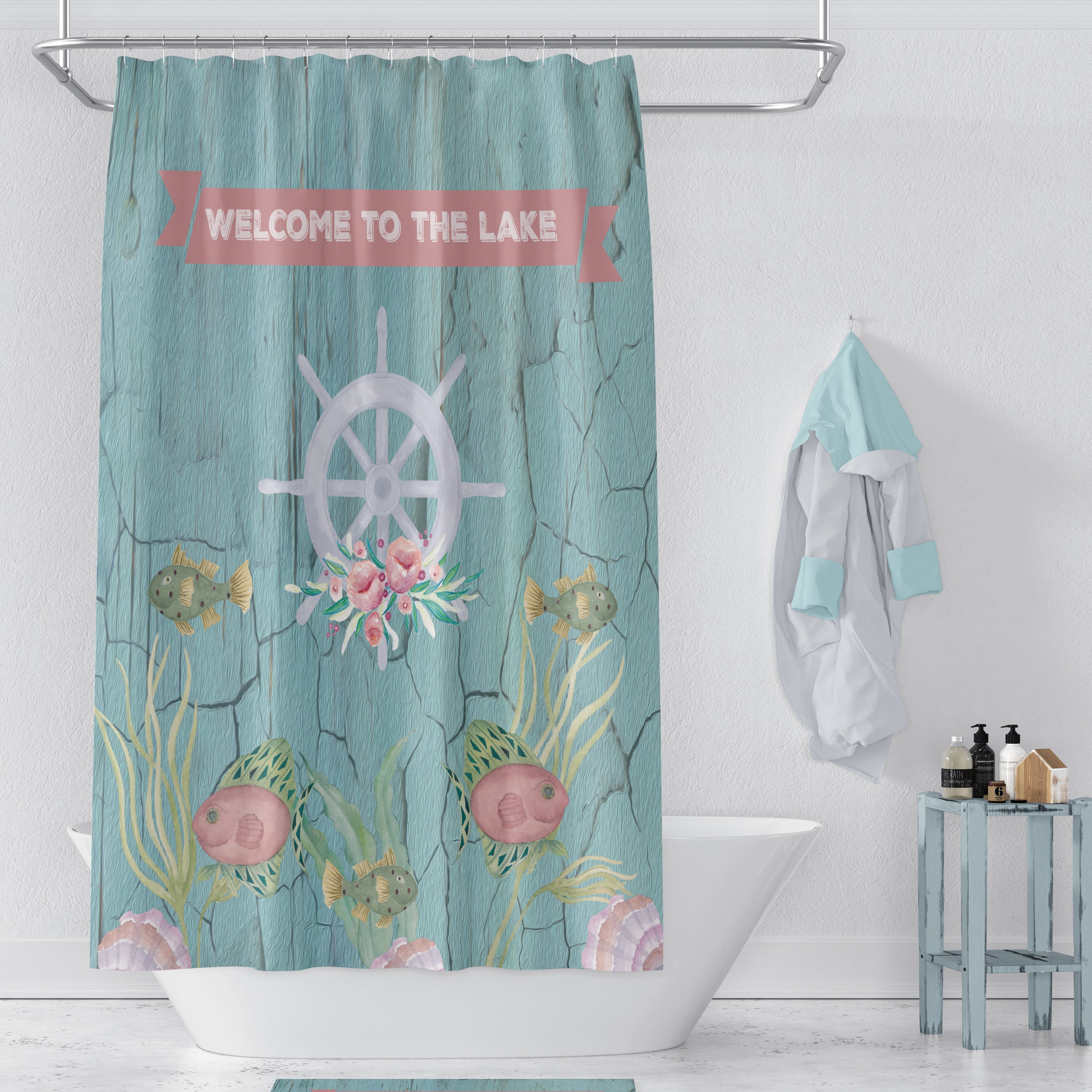 Cottage Chic Beach Theme Shower Curtain, Coastal Bathroom Decor with Unique Shower Curtain Options - Image 2