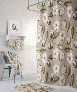 Cotton Boll Farmhouse Shower Curtain, Optional Towels and Bath Mat, Ideal For Farmhouse-Loving Nature Enthusiasts