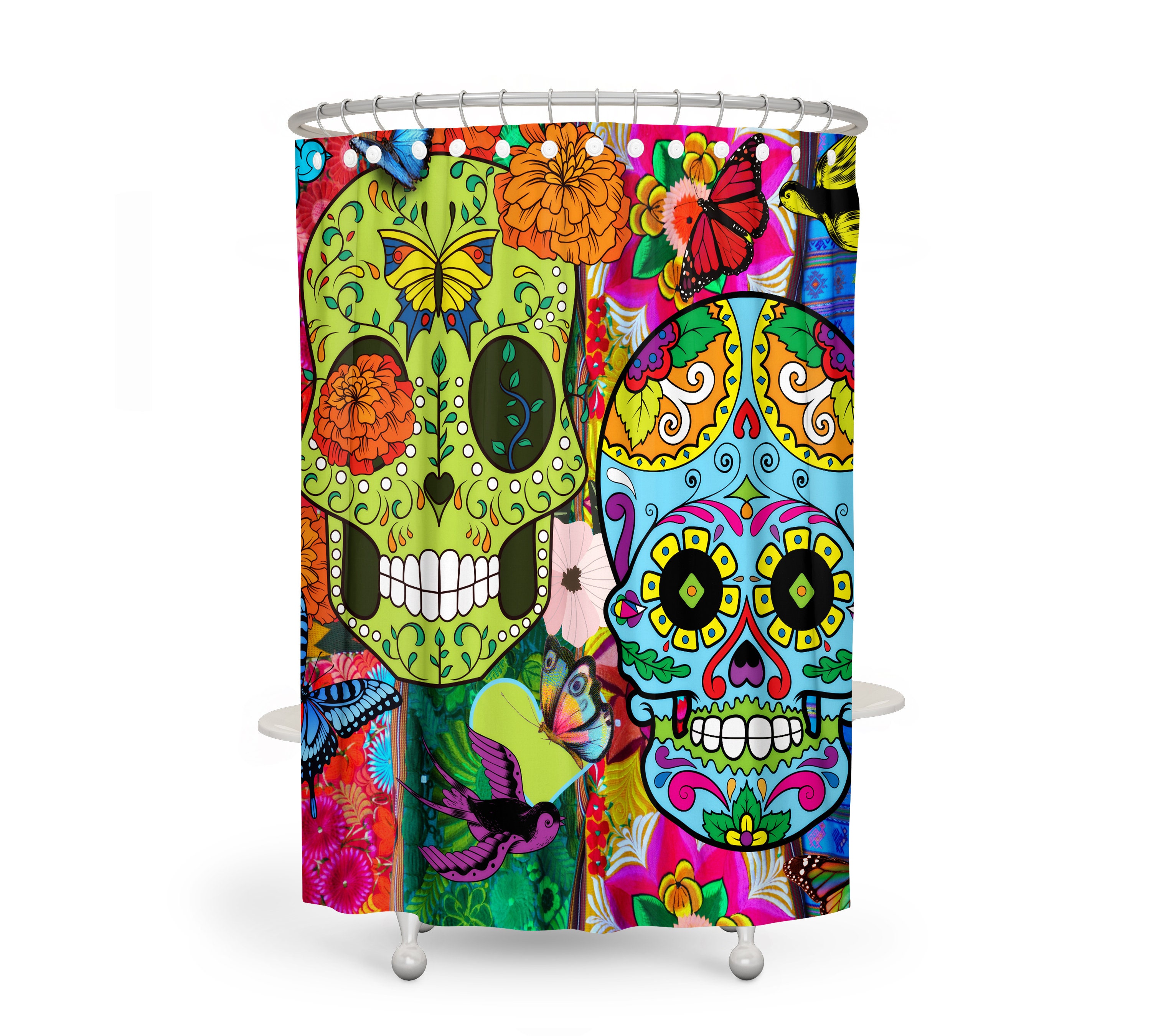 Crazy Colourful Skull Shower Curtain Set with Unique Bath Accessories - Image 3