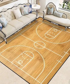 Create a Unique Space with a Basketball Court Area Rug with Wood Texture - Non-Slip Carpet