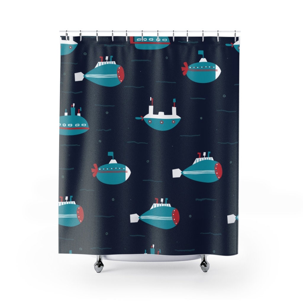 Create an underwater adventure with this Kids Nautical Submarine Theme Ocean Shower Curtain