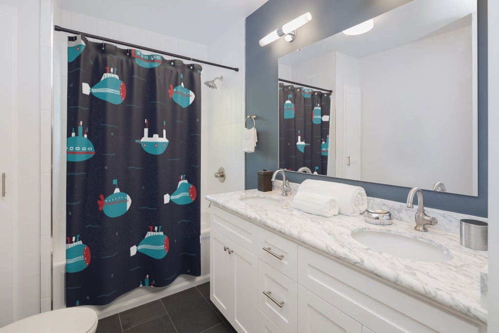 Create an underwater adventure with this Kids Nautical Submarine Theme Ocean Shower Curtain - Image 2