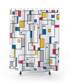 Cubism 1960s Bathroom Shower Curtain | Retro Mid Century Modern Shower Curtain | Apartment Guest Bathroom Decor