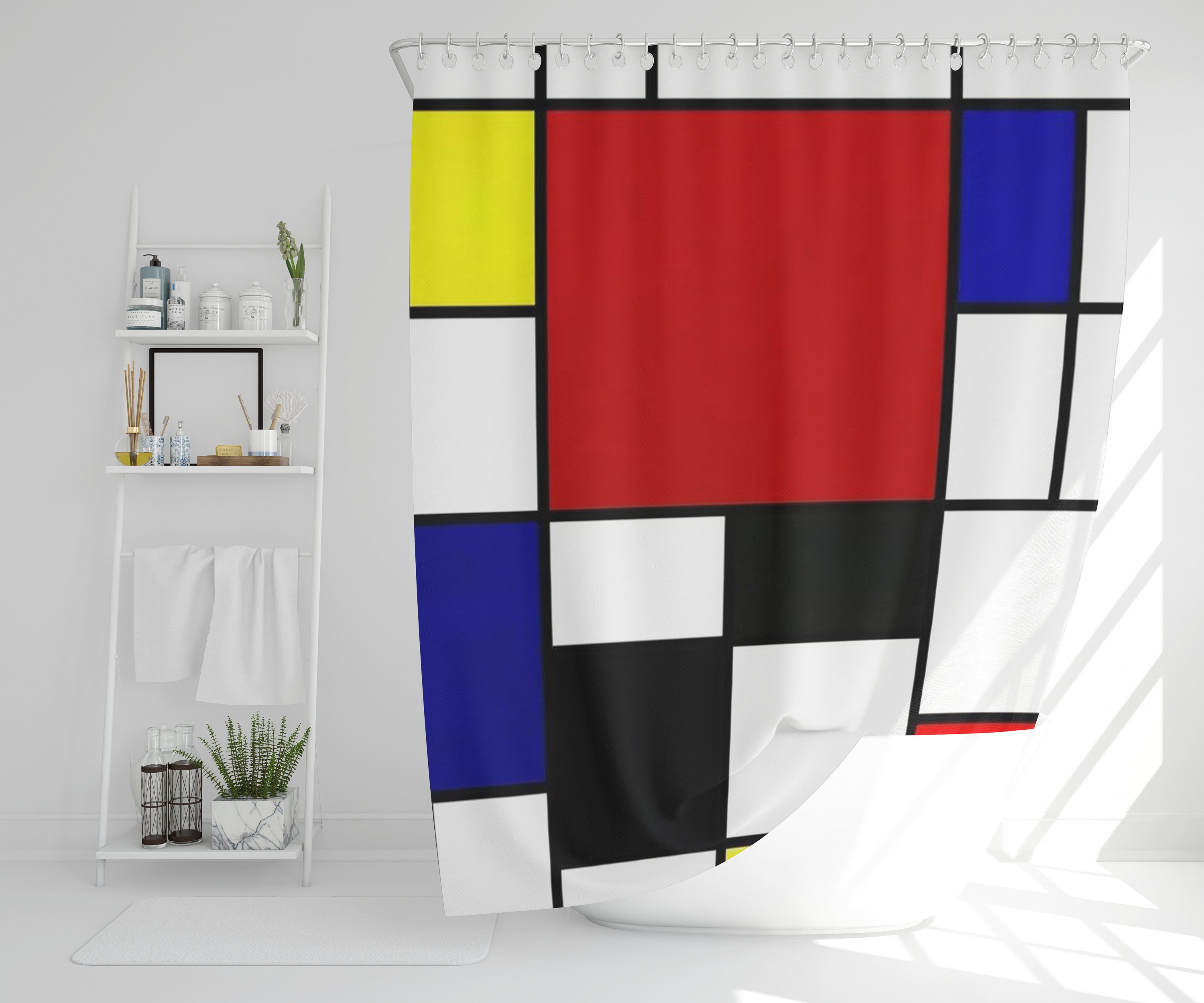 Cubism Art Decor Bohemian Shower Curtain in Abstract Modern Design - Eco-Friendly, Durable, and Waterproof with Hooks