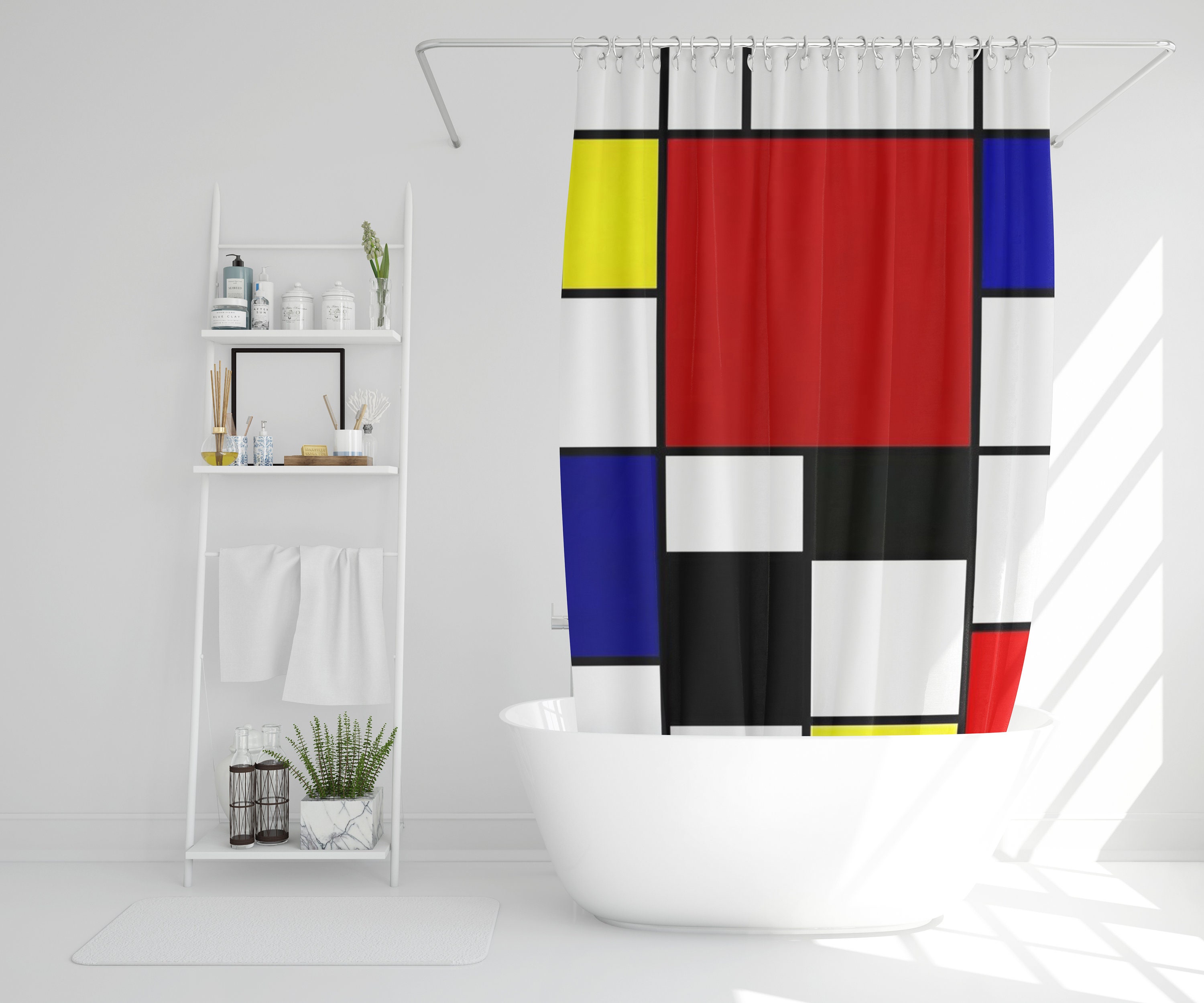 Cubism Art Decor Bohemian Shower Curtain in Abstract Modern Design - Eco-Friendly, Durable, and Waterproof with Hooks - Image 2