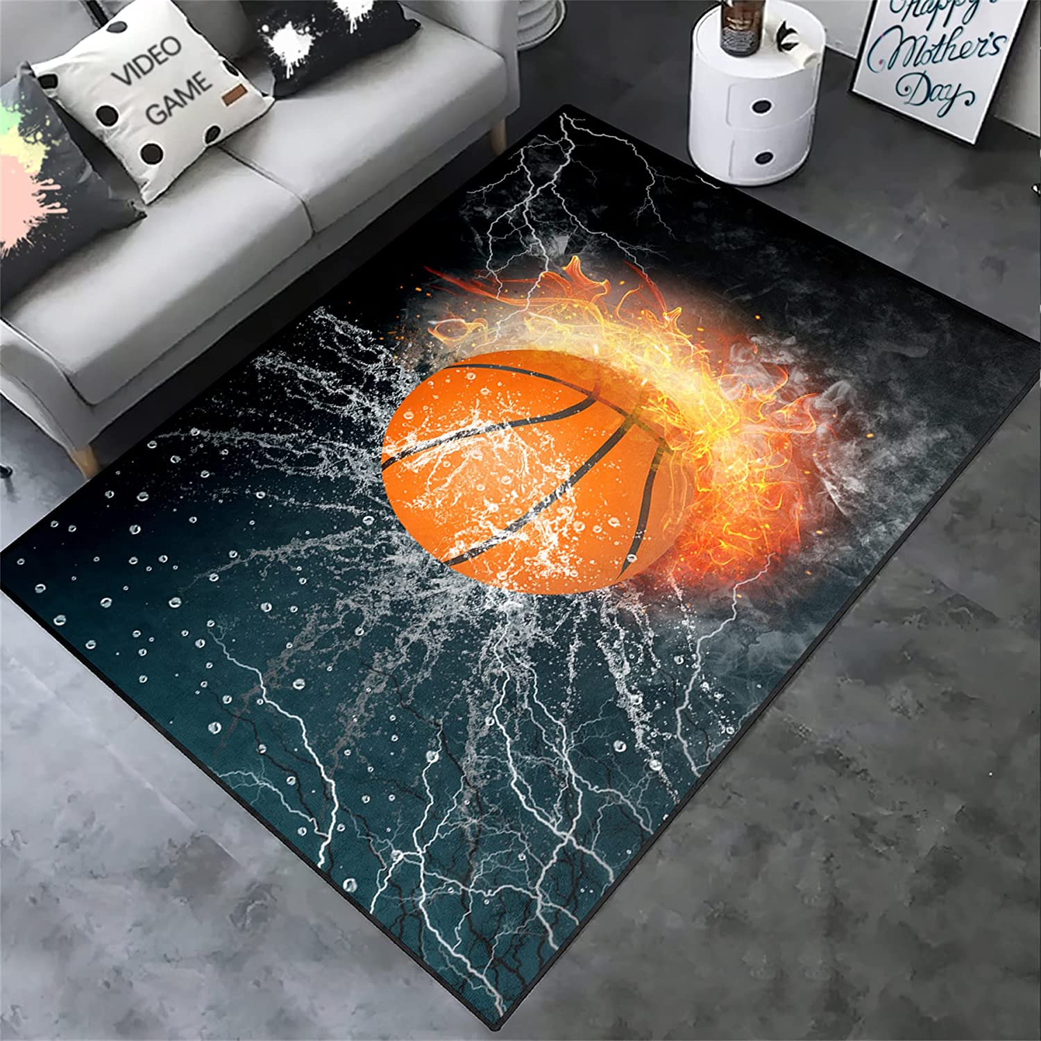 Custom Black Sport Basketball Rug - Unique Home Decor for Boys Bedroom and Living Room - Image 2