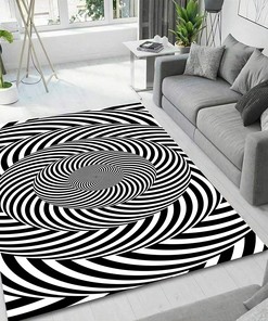 Custom Fractal Spiral Vortex Rug - Unique Black and White Living Room Area Rug with a Modern Flair