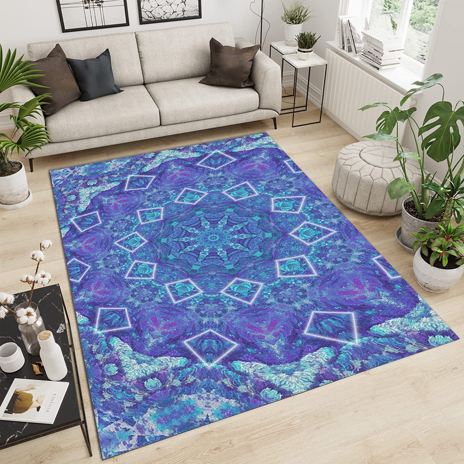 Custom Living Room Rug with Non-Slip Backing - Colorful Home Decor Modern 3D Art