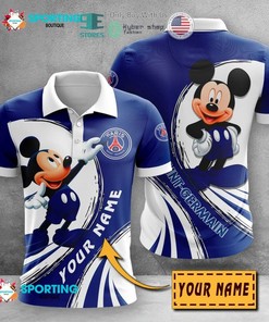 Custom Name Mickey Mouse Blue Polo Shirt for Fans of Paris Saint-Germain FC