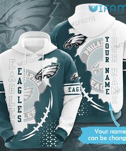 Custom Name Philadelphia Eagles White Green Logo 3D Hoodie with Custom Design