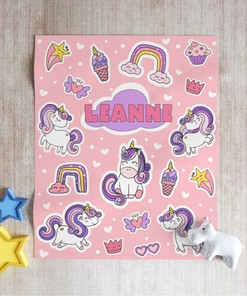 Custom Name Pink or Purple Blanket for Girls - Fleece Throw Blanket with Unicorn