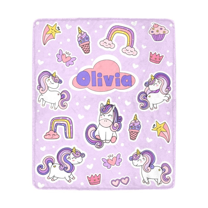Custom Name Pink or Purple Blanket for Girls - Fleece Throw Blanket with Unicorn - Image 3