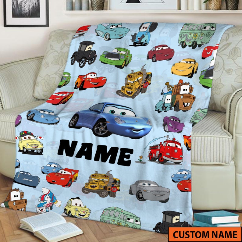Custom Name Sally Carrera and Friends Blanket - Cars Movie Gift for Baby, Fleece Mink Sherpa - Image 3