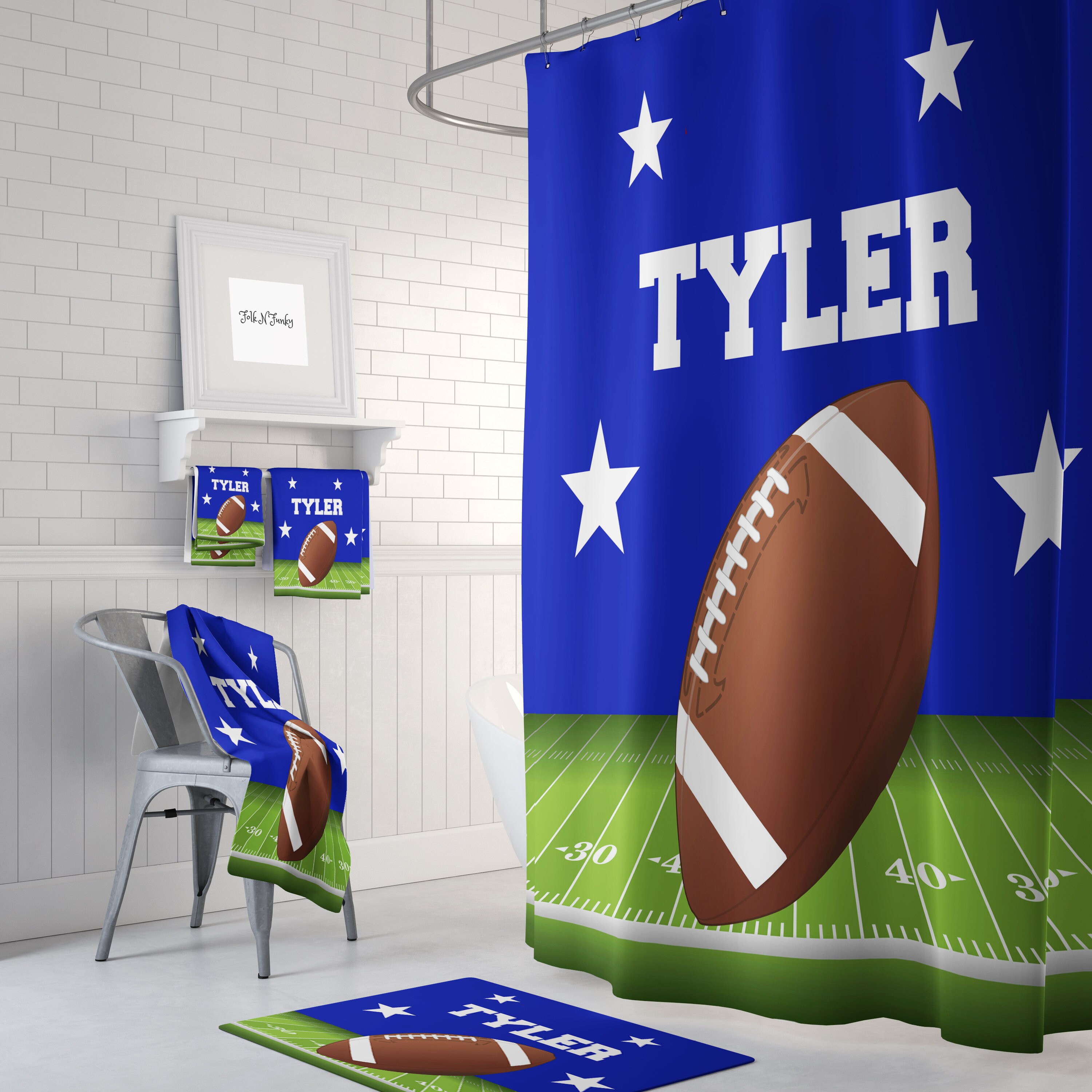 Custom Personalized Football Shower Curtain Set with Optional Bathroom Accessories - Image 2