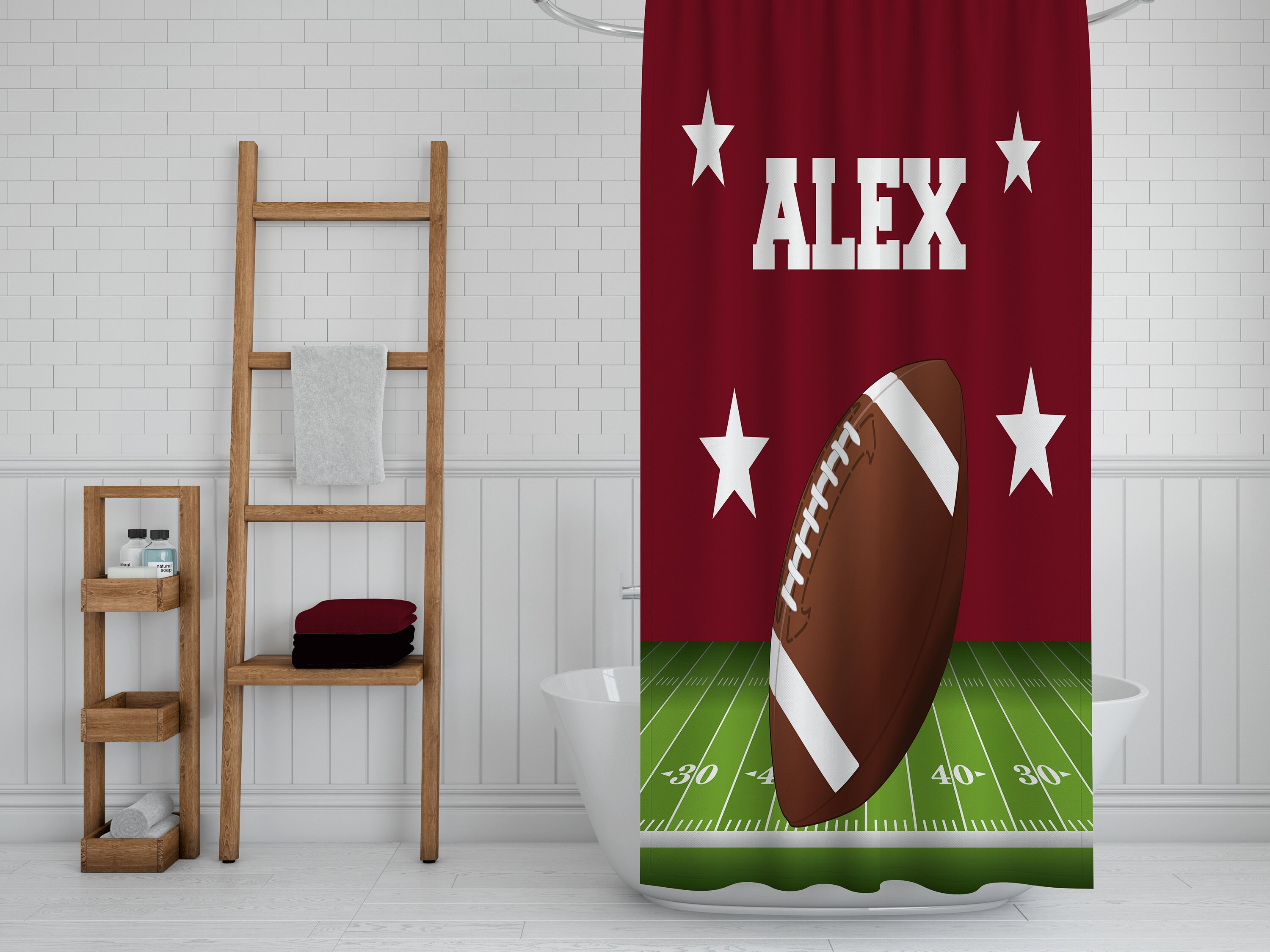 Custom Personalized Football Shower Curtain Set with Optional Bathroom Accessories - Image 3