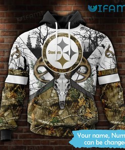 Custom Pittsburgh Steelers Deer Skull Forest Pattern All Over Print Hoodie
