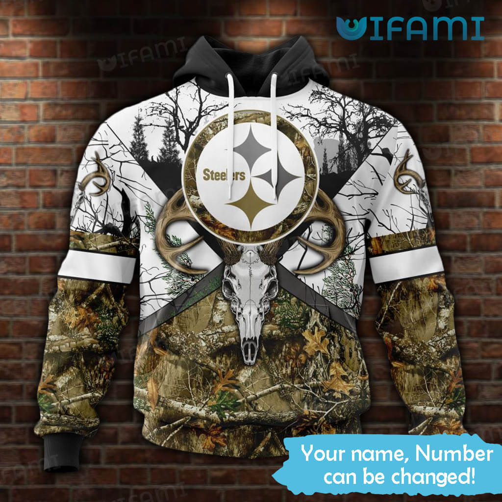 Custom Pittsburgh Steelers Deer Skull Forest Pattern All Over Print Hoodie