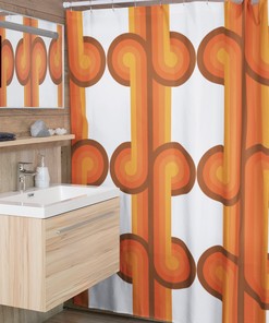 Custom Size Groovy Bathroom Shower Curtain, Waffle Weave Curtain with Retro Style and Housewarming Gift Idea