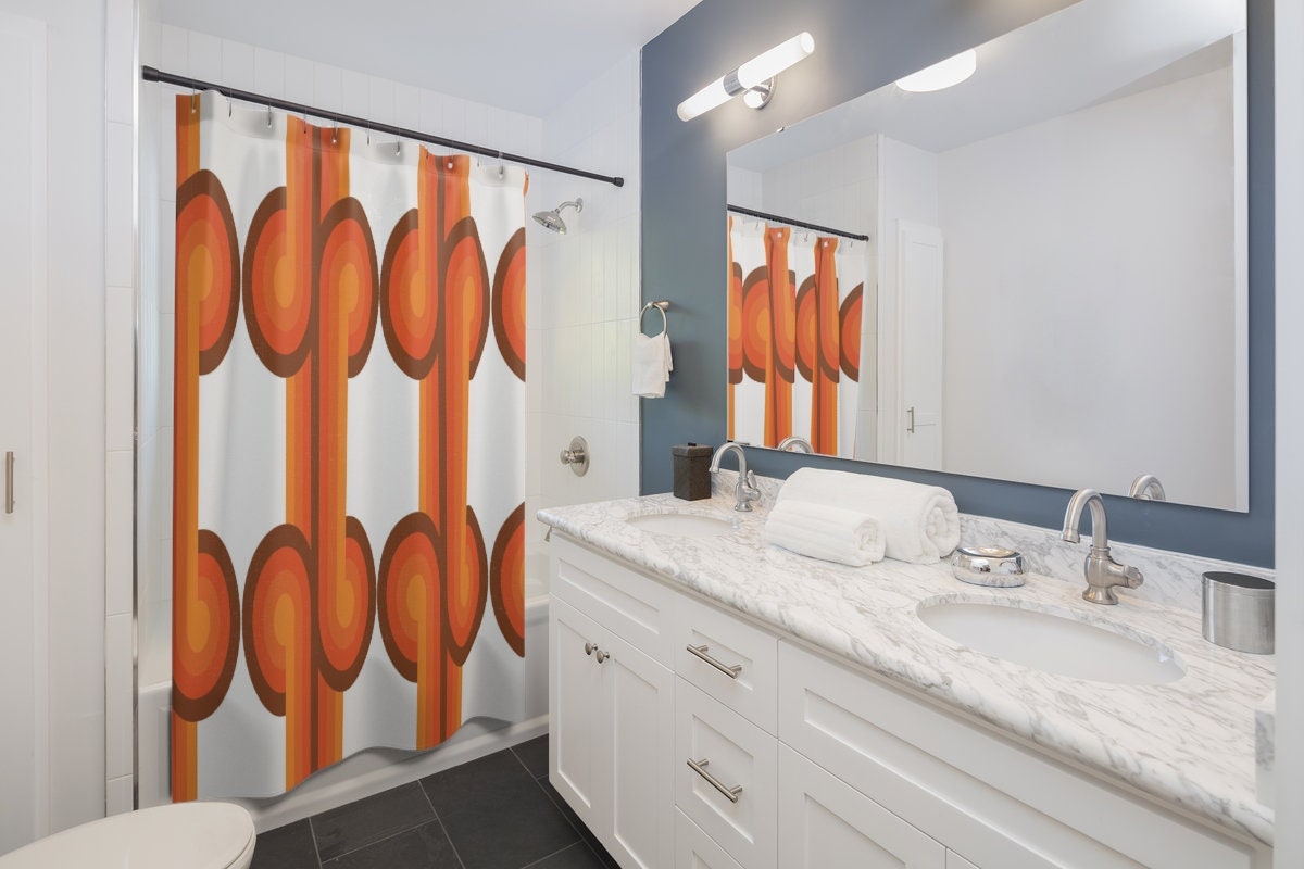 Custom Size Groovy Bathroom Shower Curtain, Waffle Weave Curtain with Retro Style and Housewarming Gift Idea - Image 4