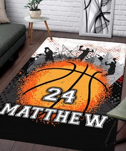 Custom Slam Dunk Basketball Rug with Name - Personalized Sports Area Rug for Kitchen, Living Room or Outdoor Space