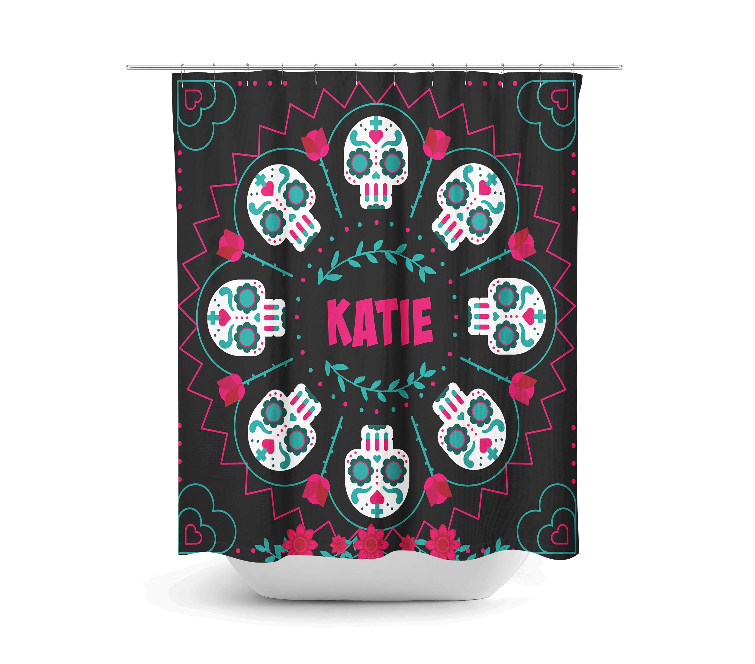 Custom Sugar Skull Personalized Shower Curtain with Bathroom Decor - Image 2